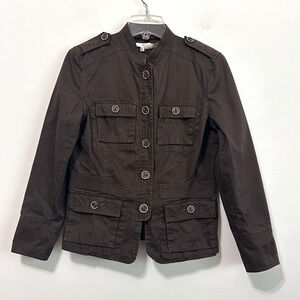 Zara Jacket Womens L MEDIUM? Brown Button Front Military Utility Short‎ Casual
